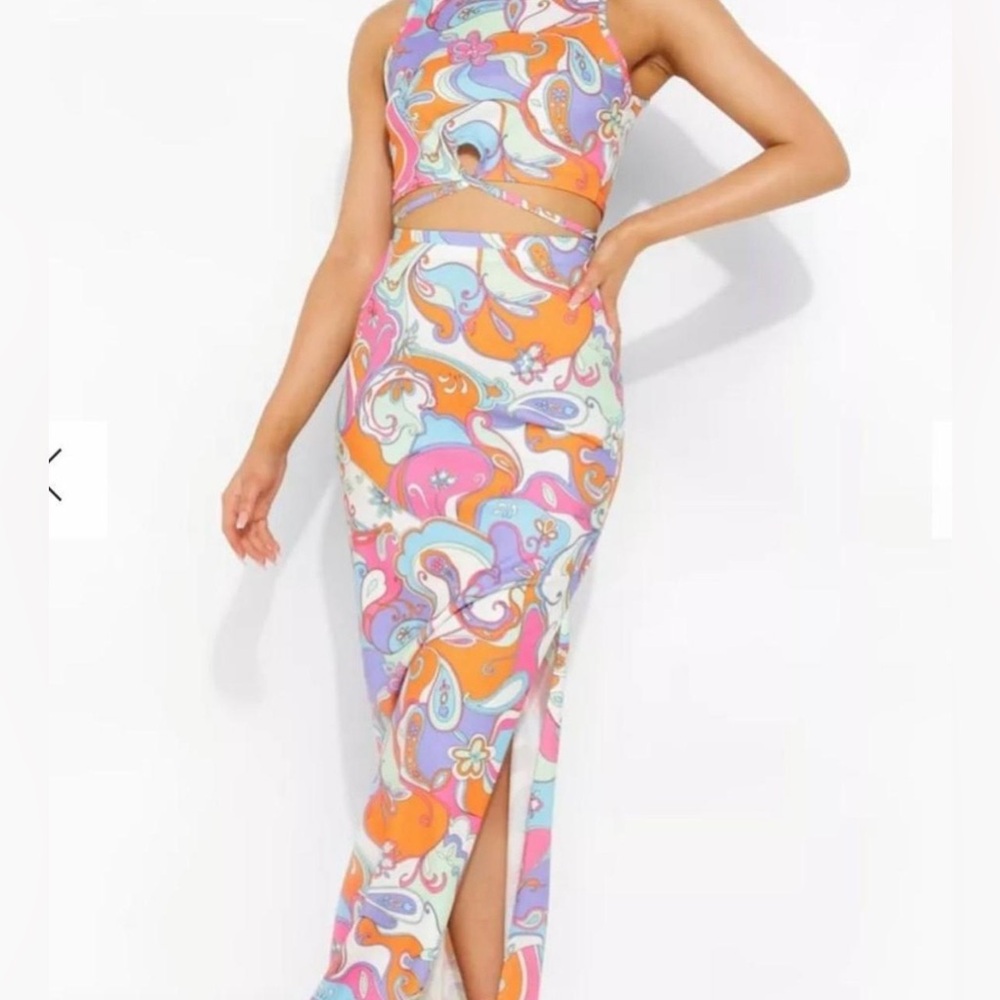 Color Pop Neon Abstract Cropped Tank Maxi Set‎ Tropical Vibrant Vacation